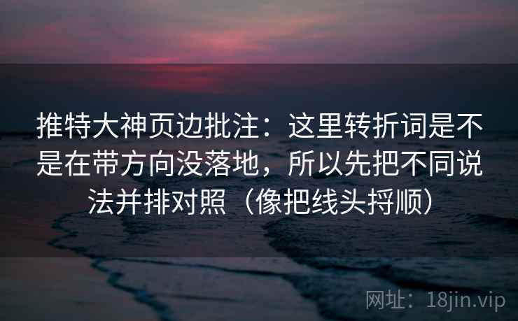 推特大神页边批注:这里转折词是不是在带方向没落地,所以先把不同说法并排对照(像把线头捋顺) 推特大神页边批注:这里转折词是不是在带方向没落地,所以先把不同说法并排对照(像把线头捋顺)